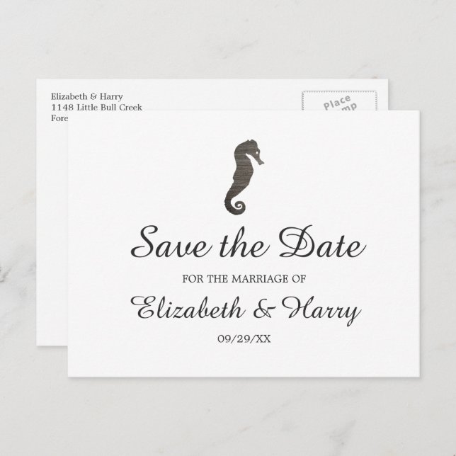 Clay Seahorse Beach Wedding Save The Date Postcard (Front/Back)