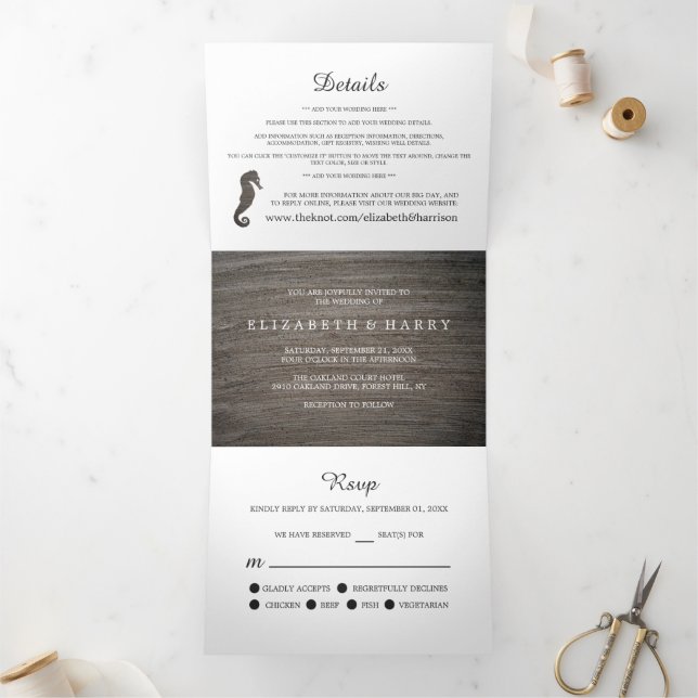 Clay Seahorse Wedding Suite Tri-Fold Invitation (Inside)
