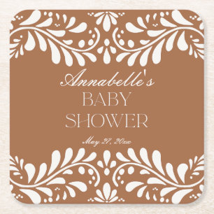 Clay Talavera Tile Spanish Fiesta Baby Shower Square Paper Coaster
