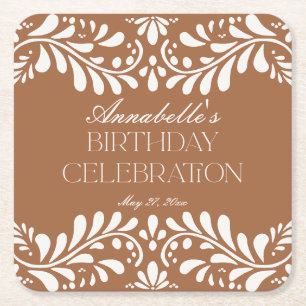 Clay Talavera Tile Spanish Fiesta Birthday Party Square Paper Coaster