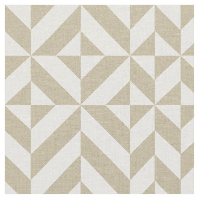 Clay Tan Geometric Deco Cube Pattern Fabric (Close Up)