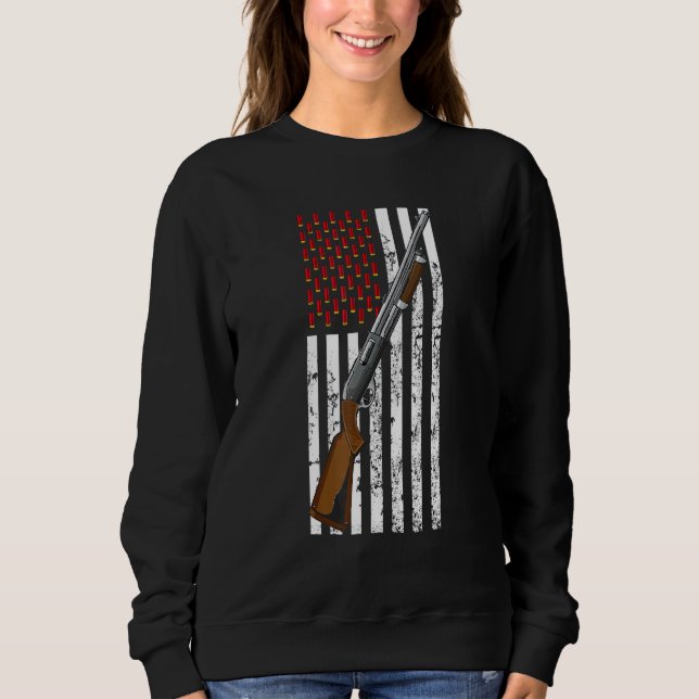 Clay Target Shooting Usa Shotgun Flag Shotgun Cart Sweatshirt (Front)