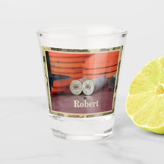 Clay Targets Trap Shooting Hunting Personalised Shot Glass (Front)