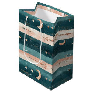 Clay & Teal Tribal Stars and Moon Stripe Medium Gift Bag