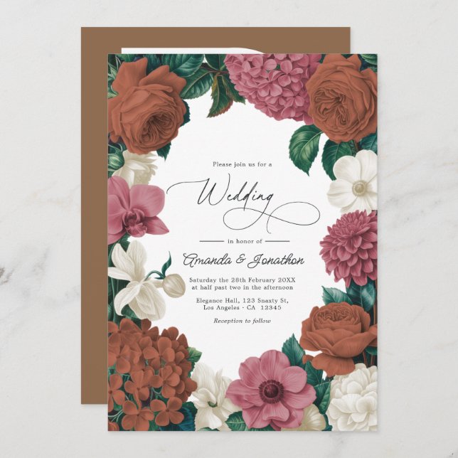 Clay Terracotta, Desert Rose & Pale Oat Wedding Invitation (Front/Back)