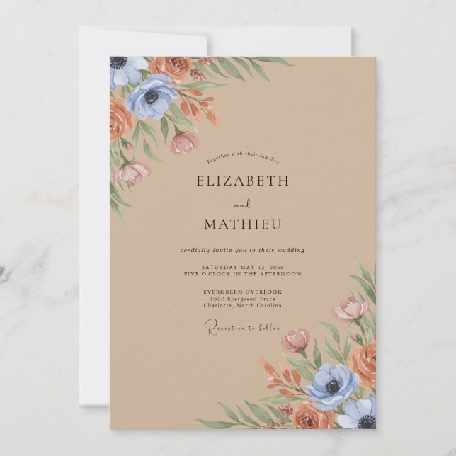 Clay Wildflower Wedding Invitation (Front)