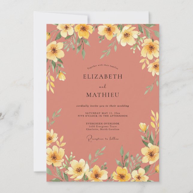 Clay Yellow Poppy Wedding Invitation (Front)