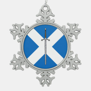 Claymore and Saltire Snowflake Pewter Christmas Ornament