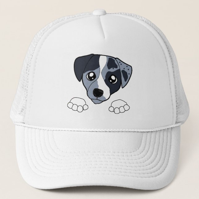 cld blue merle peeking trucker hat (Front)