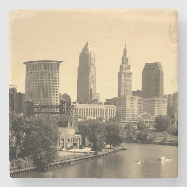CLE Riverview Skyline Stone Coaster (Front)
