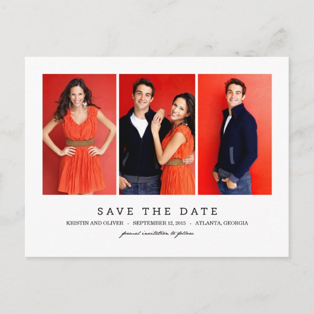 CLEAN 3 Photos Save The Date Postcard (Front)