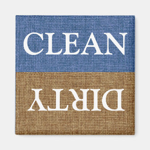 Clean and Dirty, Blue and Brown Faux Burlap Magnet