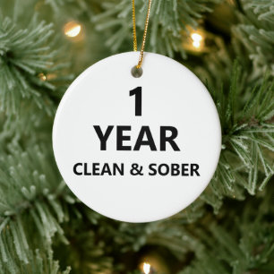 Clean and sober custom text sobriety Christmas Ceramic Ornament