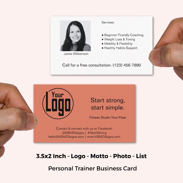 Clean Approachable Logo Image Personal Trainer Business Card (3.5x2 Inch, Clean Approachable Logo Image Personal Trainer Business Card)