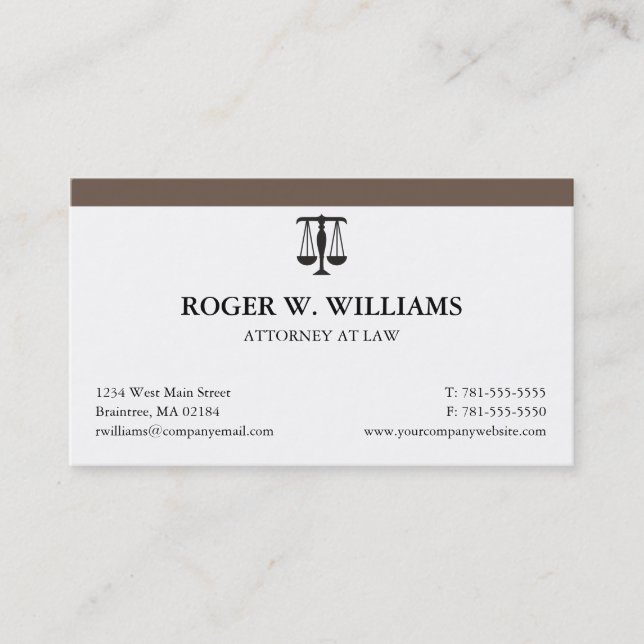 Clean Attorney Business Card with Justice Scale (Front)