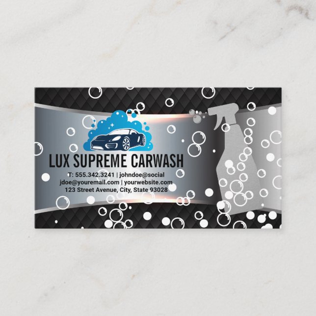 Clean Auto Wash Logo | Soap Bubbles Business Card (Front)