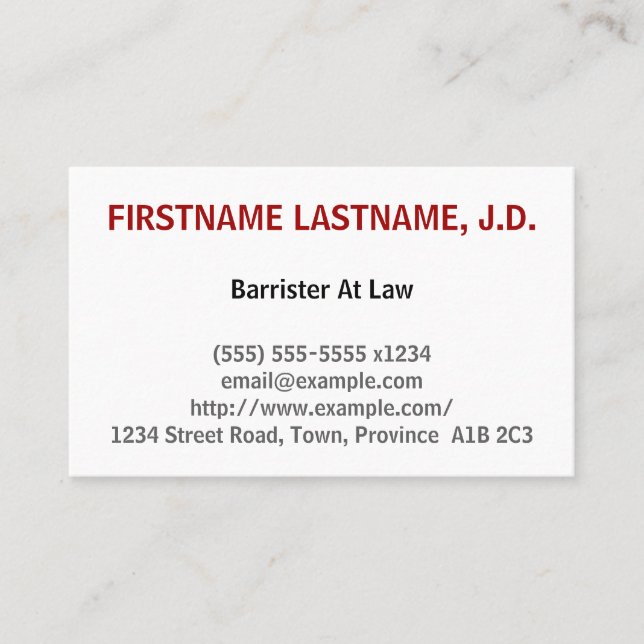 Clean Barrister At Law Business Card (Front)