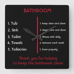 Clean Bathroom Thank You Sign Square Wall Clock