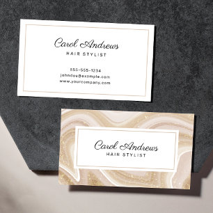 Clean Beige Agate Marble & Gold Hairdresser Business Card