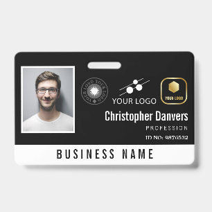 Clean Black Add 3 Logos Office Employee ID Badge