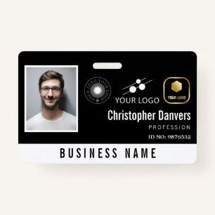 Clean Black Add 3 Logos Office Employee ID Badge