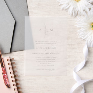 Clean Black and White Botanical Elegant Wedding Vellum Invitations