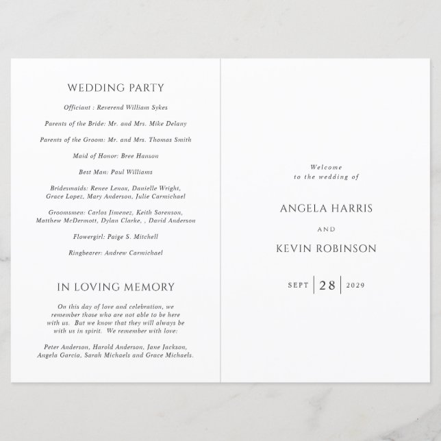 Clean Black and White Catholic Wedding Program (Front)