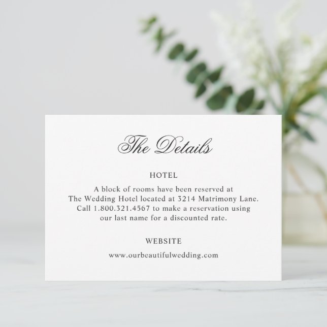 Clean Black and White Classic Wedding Enclosure Card (Standing Front)