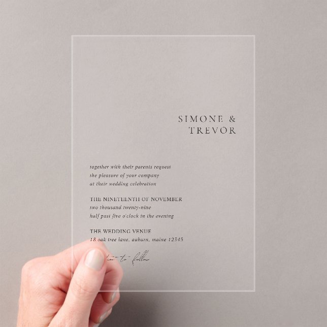 Clean Black and White Modern Wedding Acrylic Invitations (Insitu (Handheld))