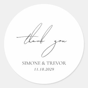 Clean Black and White Modern Wedding Classic Round Sticker