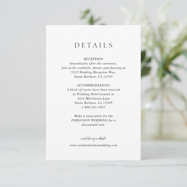 Clean Black and White Modern Wedding Enclosure Card (Standing Front)