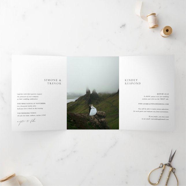 Clean Black and White Modern Wedding Tri-Fold Invitation (Inside)