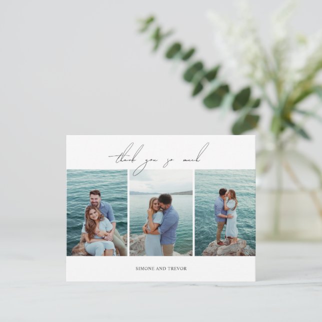 Clean Black and White Photo Modern Wedding Thank You Card (Standing Front)