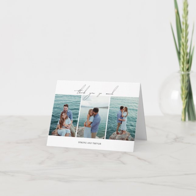 Clean Black and White Photo Modern Wedding Thank You Card (Front)