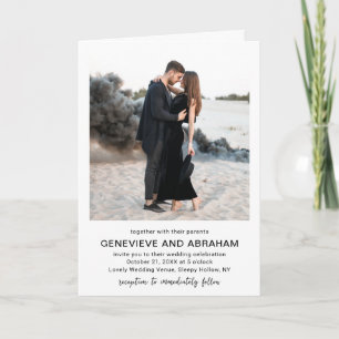 Clean Black and White Photo QR Code Modern Wedding Invitation