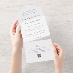 Clean Black and White QR Code Elegant Wedding All In One Invitation