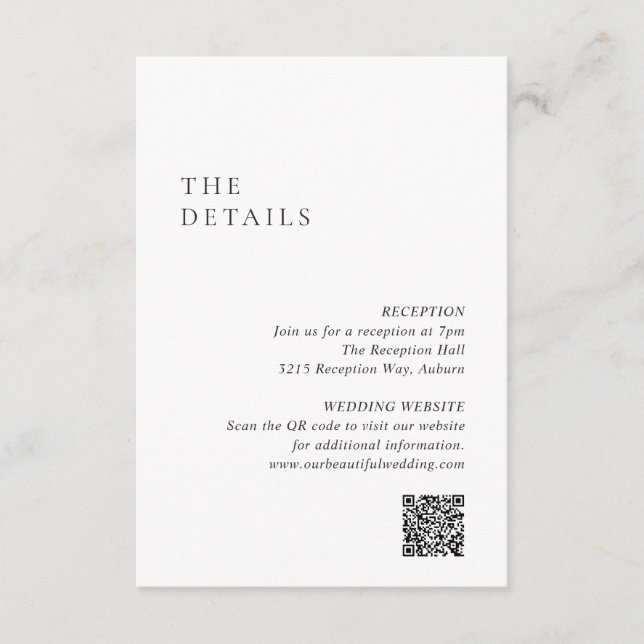 Clean Black and White QR Code Modern Wedding Enclosure Card (Front)