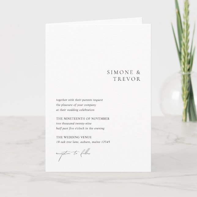 Clean Black and White QR Code Modern Wedding Invitation (Front)