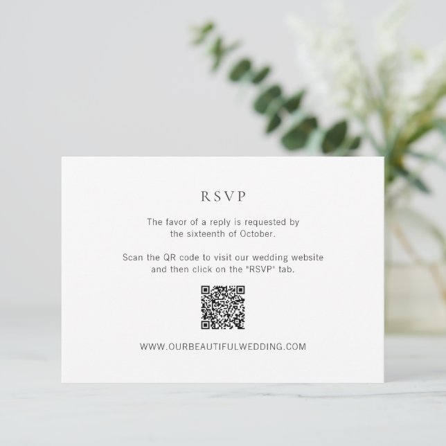 Clean Black and White QR Code Modern Wedding RSVP Card (Standing Front)