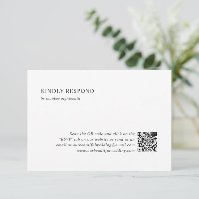 Clean Black and White QR Code Modern Wedding RSVP Card (Standing Front)