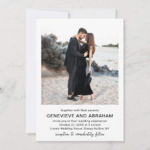 Clean Black and White QR Code Photo Modern Wedding Invitation