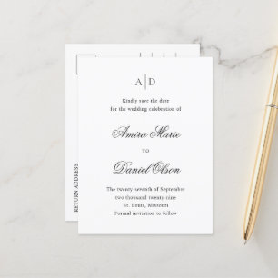 Clean Black and White Wedding Save the Date Announcement Postcard