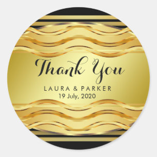 Clean Black Gold Curved Thank You Wedding Classic Round Sticker