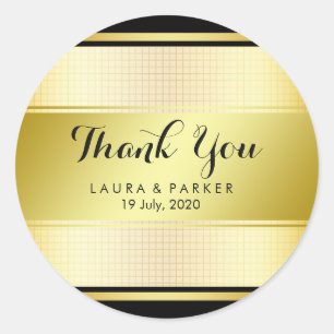 Clean Black Gold Striped Thank You Wedding Classic Round Sticker