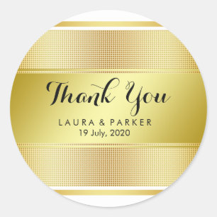Clean Black Gold Striped Thank You Wedding Classic Round Sticker