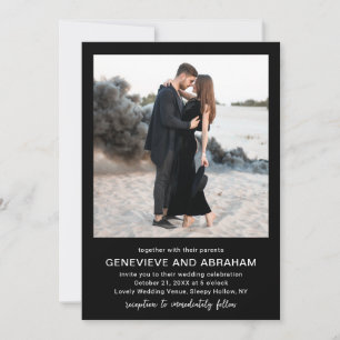 Clean Black Photo QR Code Modern Wedding Invitation