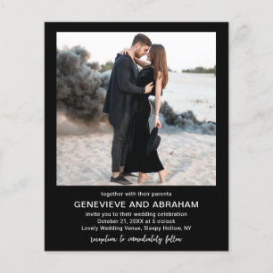 Clean Black Photo QR Code Modern Wedding Invite Flyer