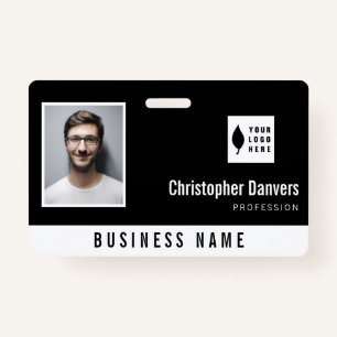 Clean Black White Add Your Logo Office Employee ID Badge