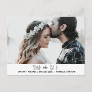 Clean Black White Minimal Typography Custom Photo Announcement Postcard