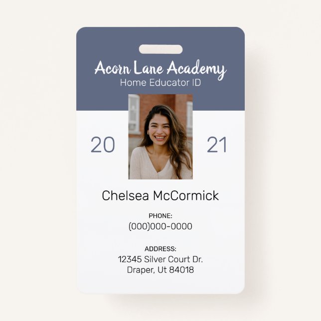 Clean Blue Homeschool Educator ID Badge (Front)